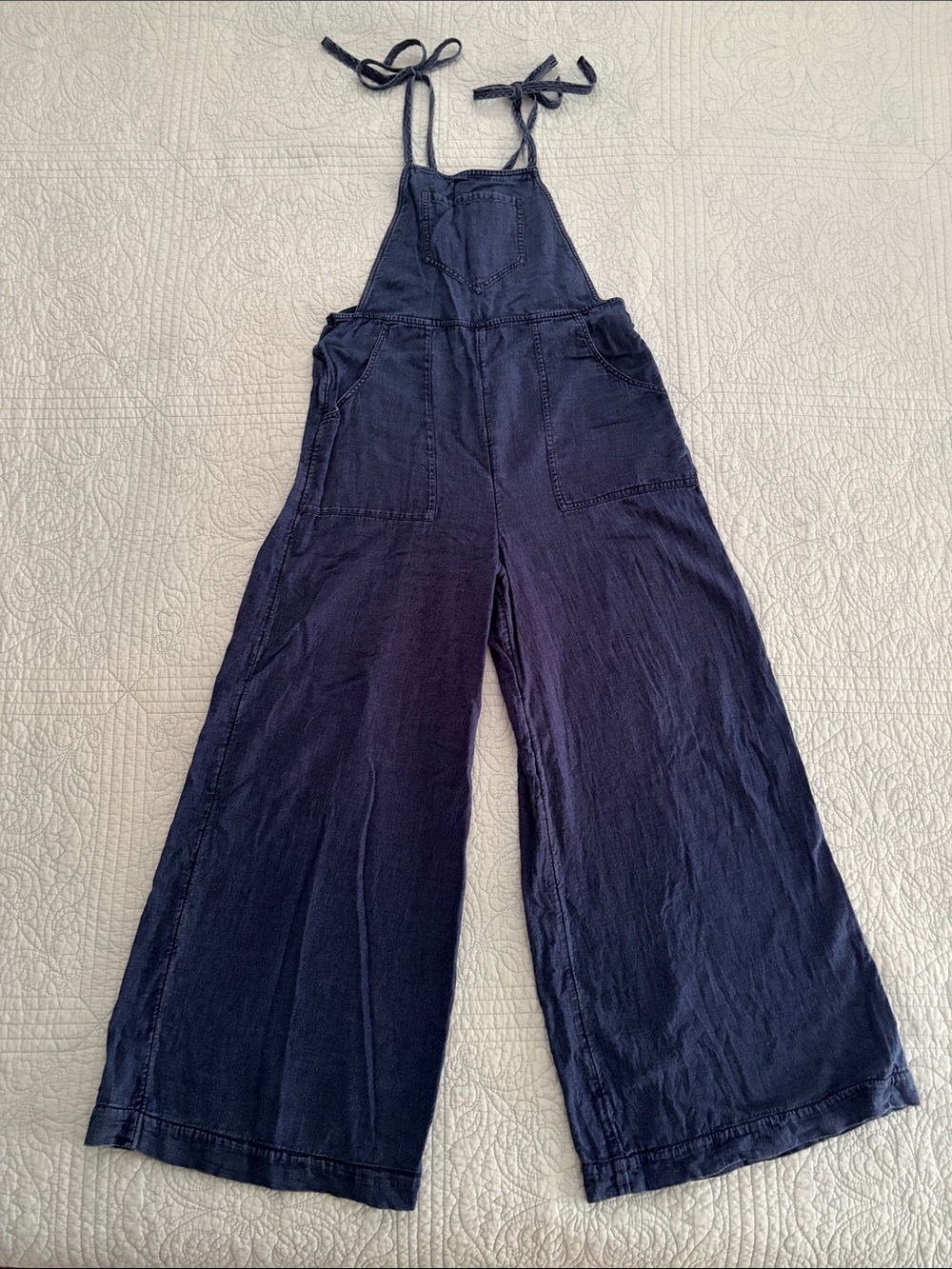 Anthropologie Navy Tie-Shoulder Wide-Leg Jumpsuit
